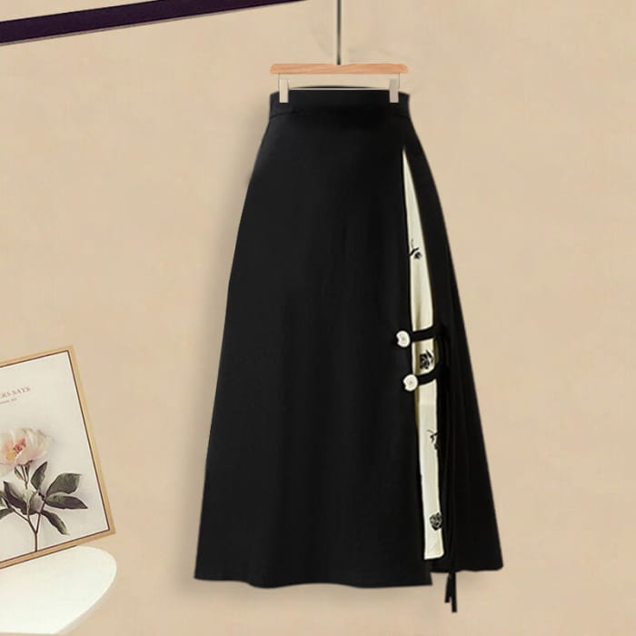 Classic Floral Shirt High Waist Skirt - Dress B / M
