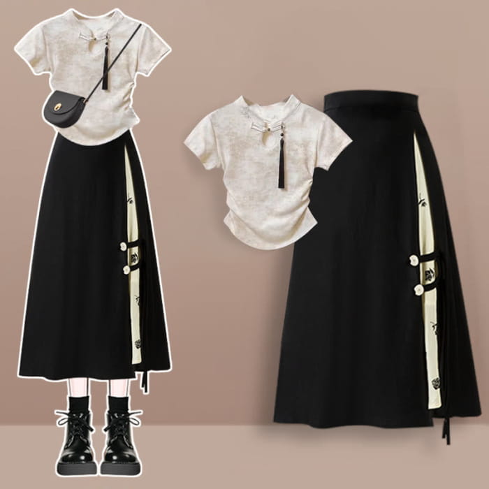 Classic Floral Shirt High Waist Skirt - Set B / M