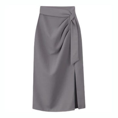 Classic Ruffle Side Split Skirt - Gray / M