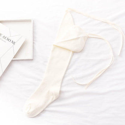 Classic Strap Over Knee Socks - White / One Size