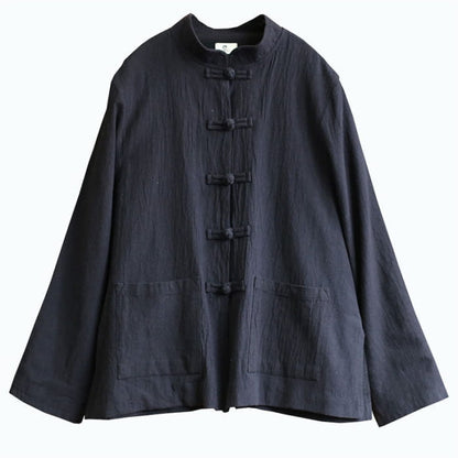 Classical Button Front Pocket Loose Overshirt - Black