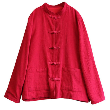 Classical Button Front Pocket Loose Overshirt - Red