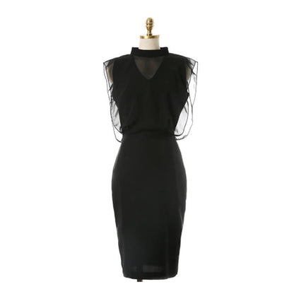 Classy Elegant Mesh Black Dress - S