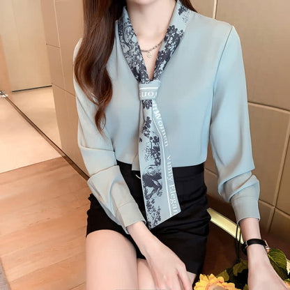 Classy V-neck Long Sleeve Chiffon Shirt