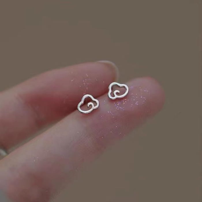 Cloud Stud Earring - 1 Pair - Silver / One Size