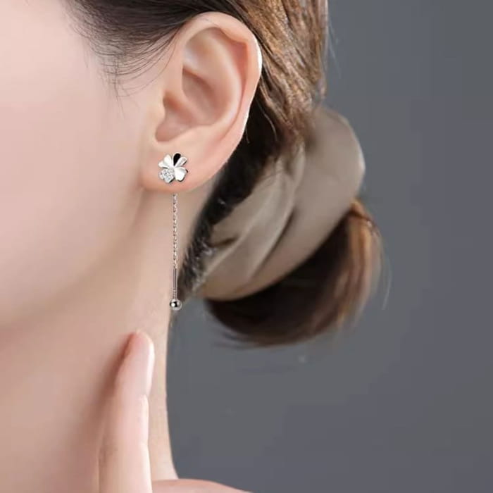 Clover Rhinestone Alloy Dangle Earring