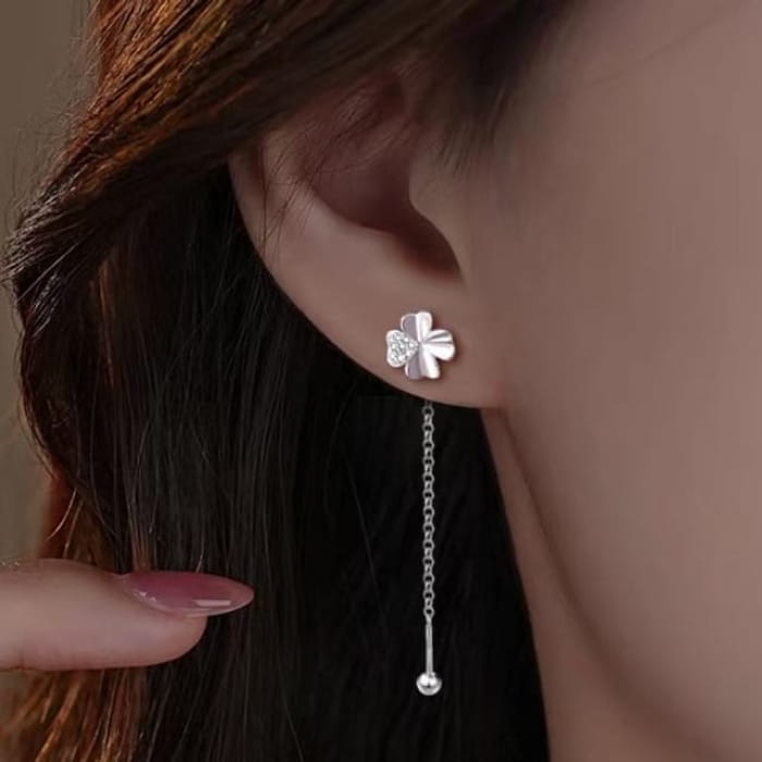 Clover Rhinestone Alloy Dangle Earring