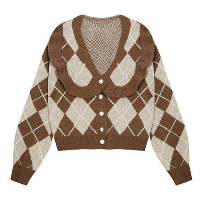 Coffee Argyle Cardigan