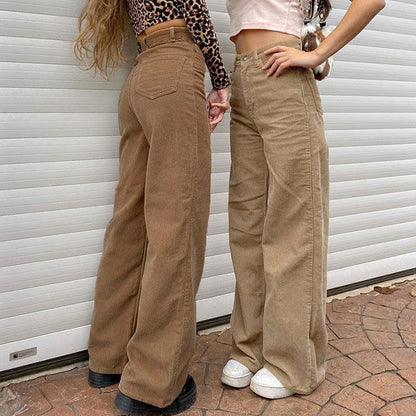 Coffee Casual Wide Cord Pants