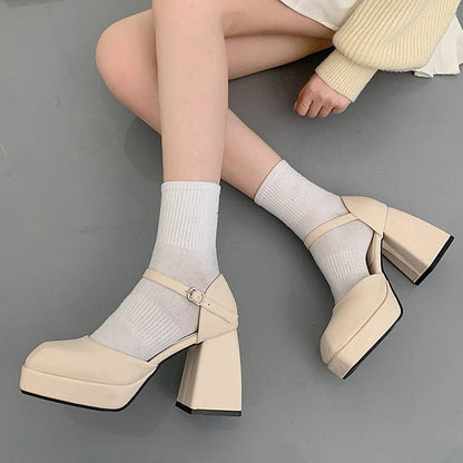 Coffee Cream Platform Heels - Shoes