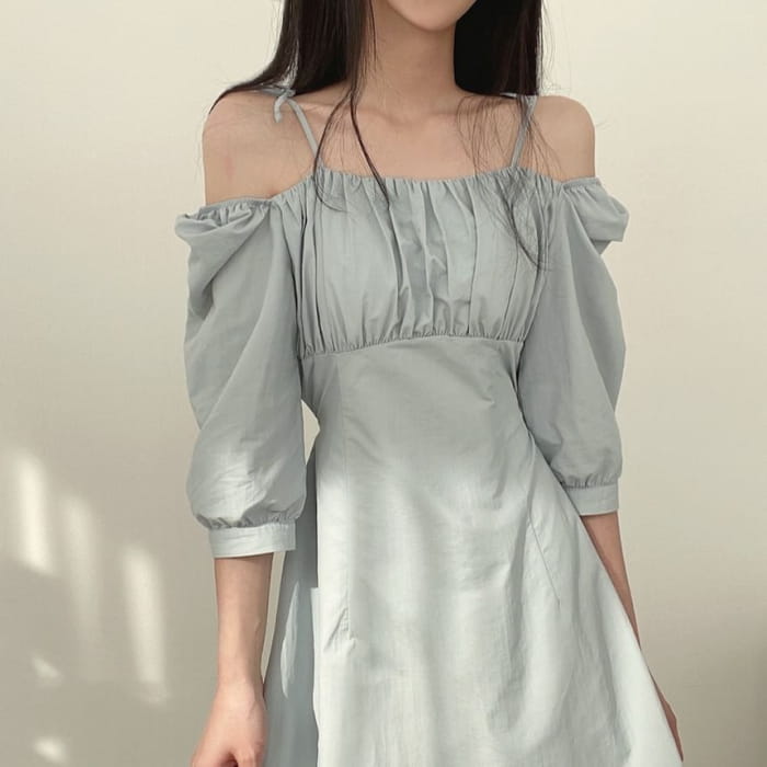 Cold-Shoulder Plain Mini A-Line Dress