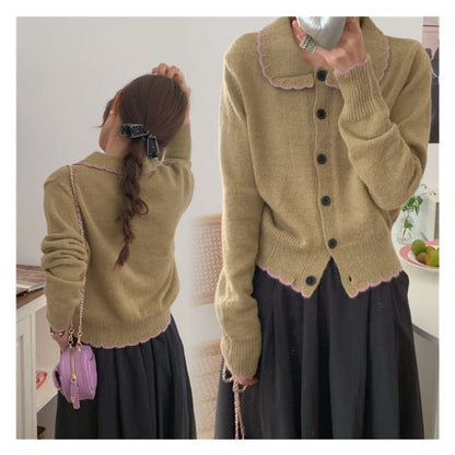 Collar Contrast Trim Cardigan