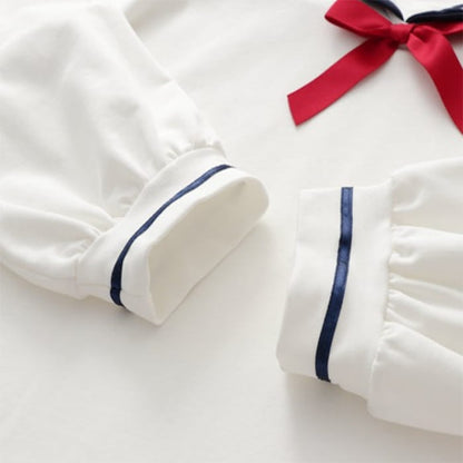 College Style Sailor Collar Bow Shirt