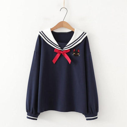 College Style Sailor Collar Bow Shirt