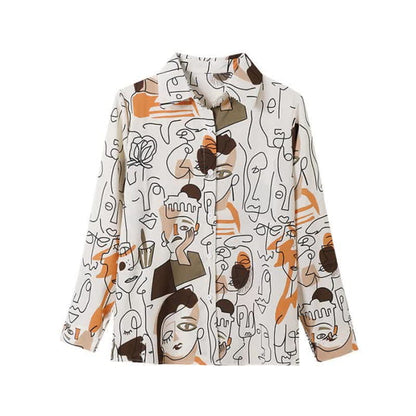 Color Abstract Graffiti Print Chiffon Shirt