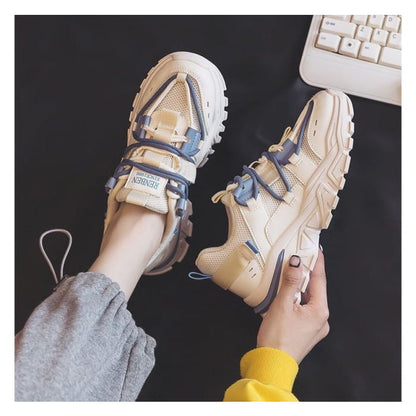 Color Block Applique Lace-Up Platform Sneakers