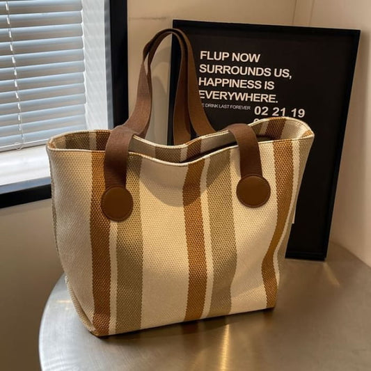 Color Block Canvas Tote Bag