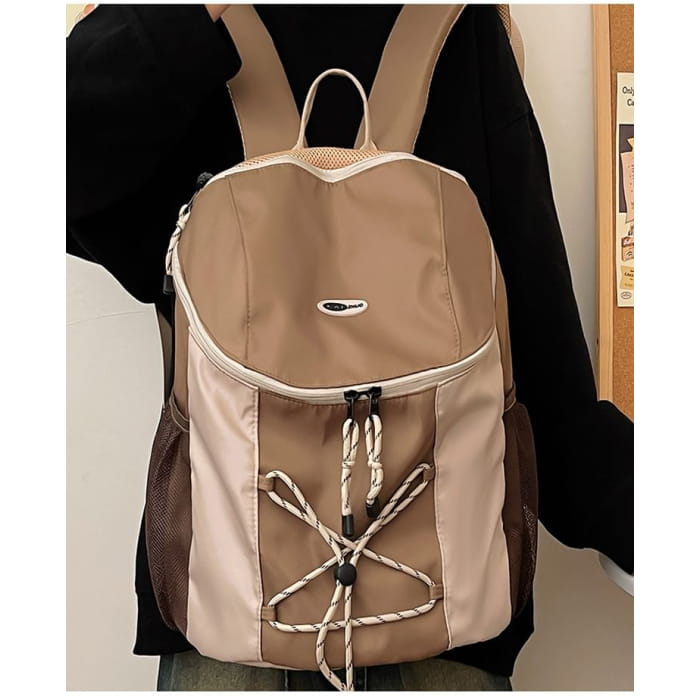 Color Block Drawstring Nylon Backpack