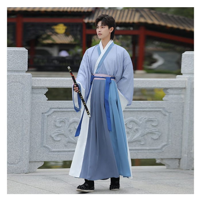 Color Block Hanfu Blouse / Dotted / High Waist Maxi