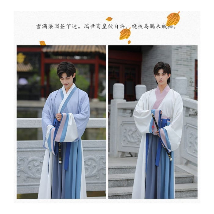 Color Block Hanfu Blouse / Dotted / High Waist Maxi