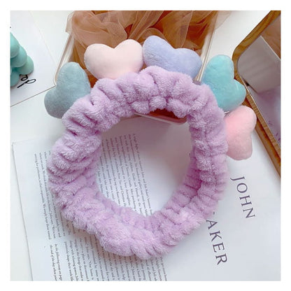 Color Block Heart Fluffy Face Wash Headband