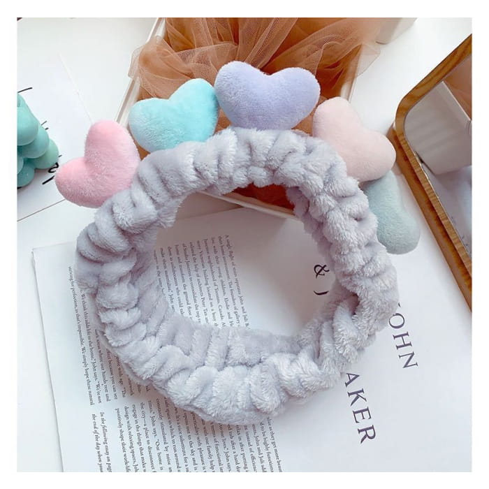 Color Block Heart Fluffy Face Wash Headband