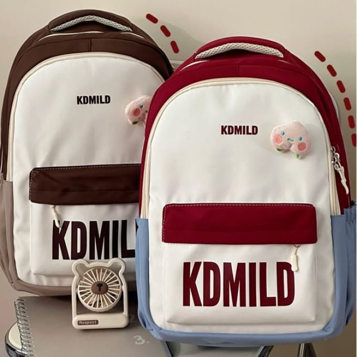 Color Block Lettering Backpack - Backpacks