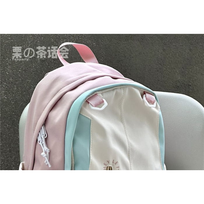 Color Block Lettering Backpack / Charm / Set - backpack