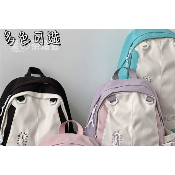 Color Block Lettering Backpack / Charm / Set - backpack