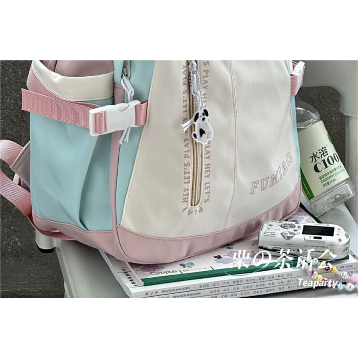 Color Block Lettering Backpack / Charm / Set - backpack