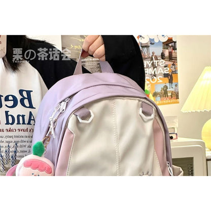 Color Block Lettering Backpack / Charm / Set - backpack