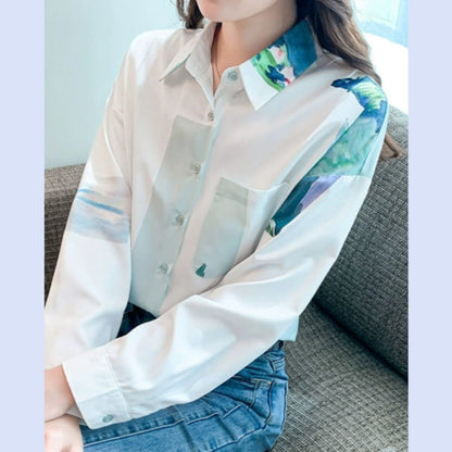 Color Block Long Sleeve Button Shirt