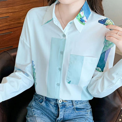 Color Block Long Sleeve Button Shirt