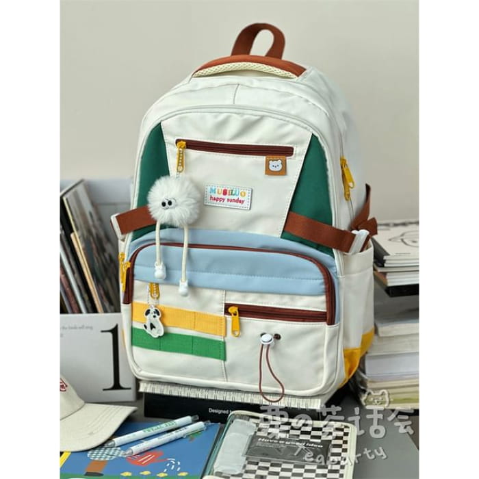 Color Block Multi-Pocket Backpack / Coin Purse / Bag Charm