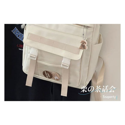 Color Block Top Handle Backpack / Charm / Set - Backpacks