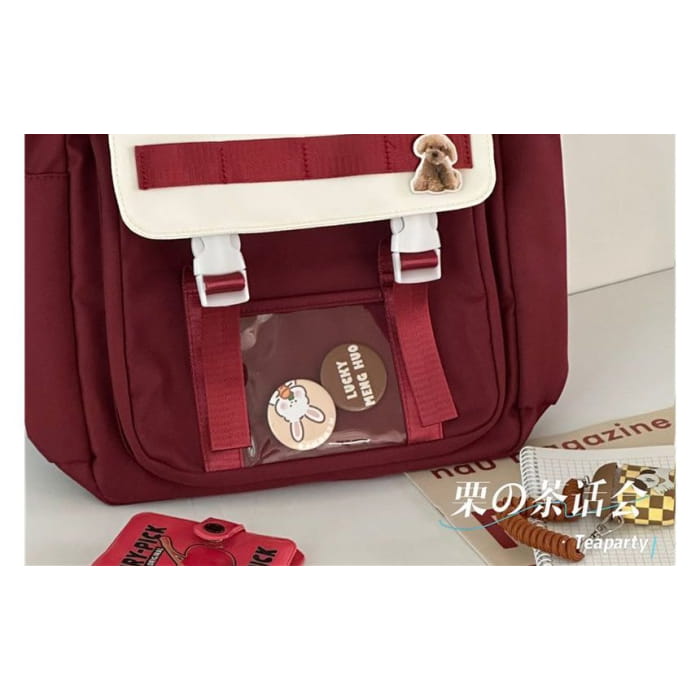 Color Block Top Handle Backpack / Charm / Set - Backpacks