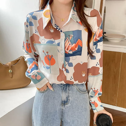 Colorblock Floral Print Casual Shirt