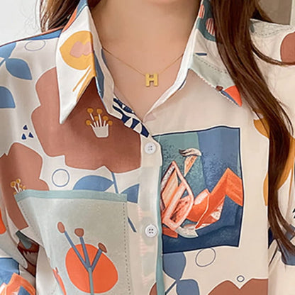 Colorblock Floral Print Casual Shirt