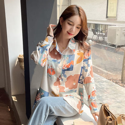 Colorblock Floral Print Casual Shirt