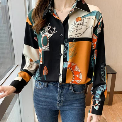 Colorblock Pattern Long Sleeve Shirt