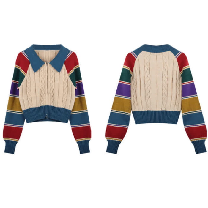 Colorblock Stripe Cardigan Sweater Pants Set