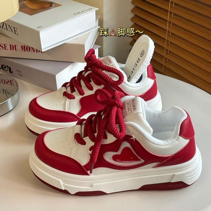 Colored Overlay Platform Sneakers - Red / 35