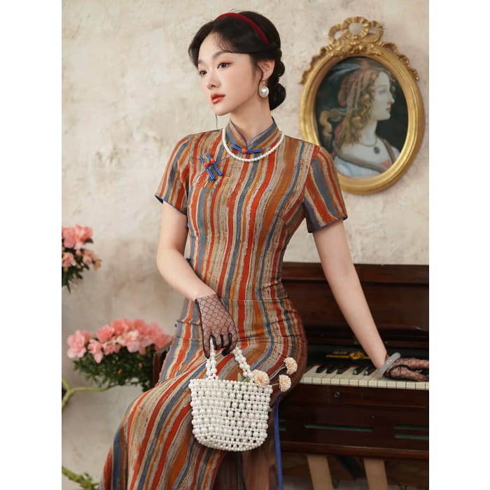 Colorful Stripe Cheongsam - Female Hanfu