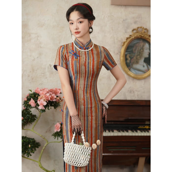 Colorful Stripe Cheongsam - Female Hanfu