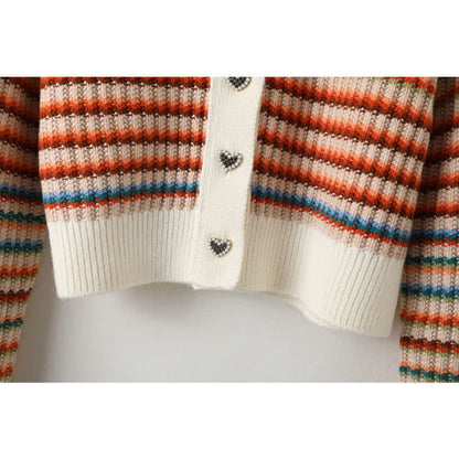 Colorful Stripe Rainbow Cardigan Casual Pants