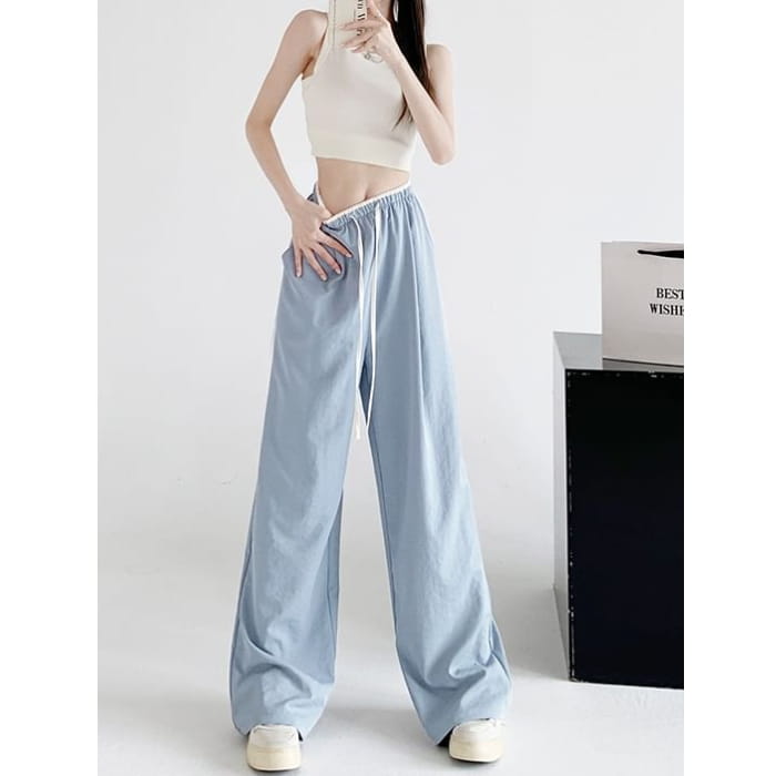 Contrast Panel Drawstring High Rise Wide Leg Sweatpants