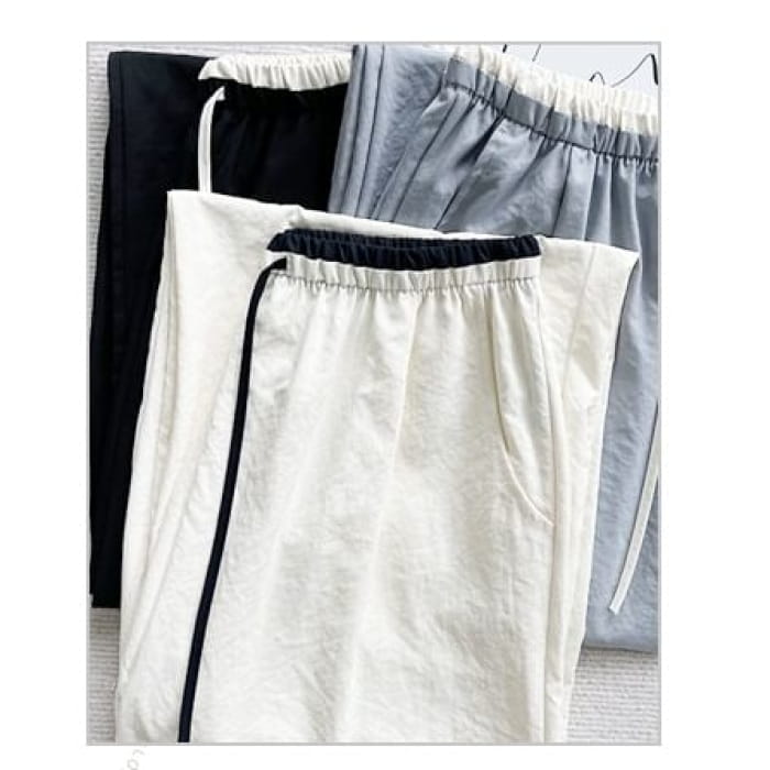 Contrast Panel Drawstring High Rise Wide Leg Sweatpants