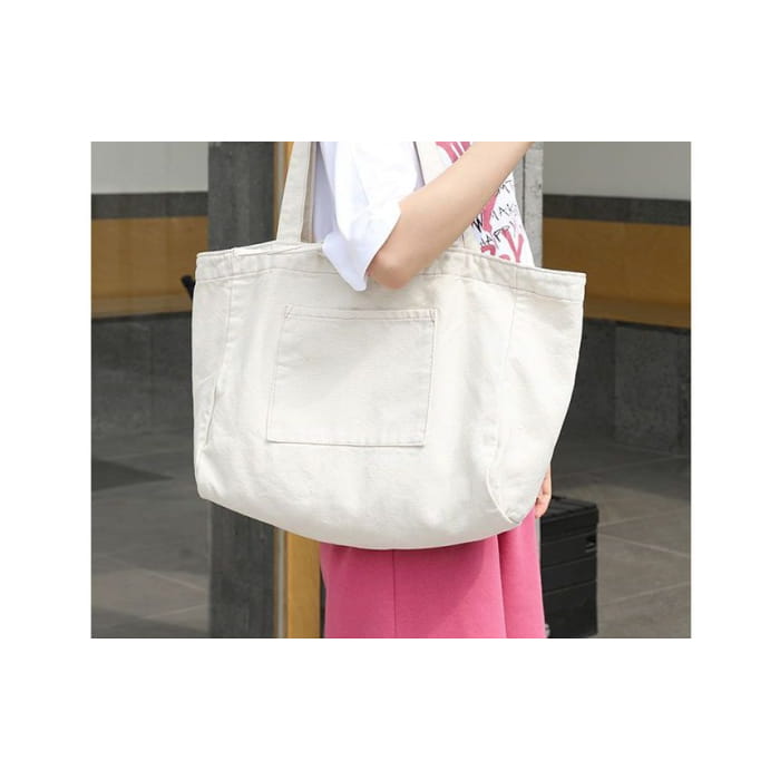 Contrast Stitch Canvas Tote Bag