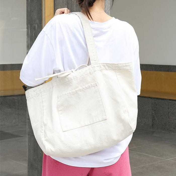 Contrast Stitch Canvas Tote Bag - Off-White / One Size