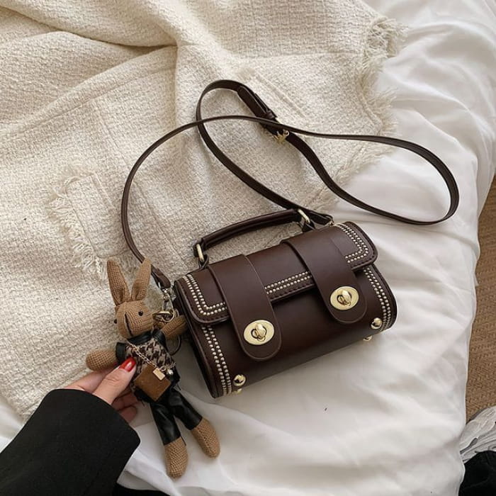 Contrast Stitching Boston Bag - With Charm - Coffee